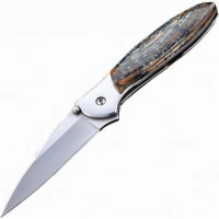 Полуавтоматический складной нож Santa Fe Kershaw Leek, сталь 14C28N, рукоять сталь с накладкой из зуба мамонта купить в Ижевске